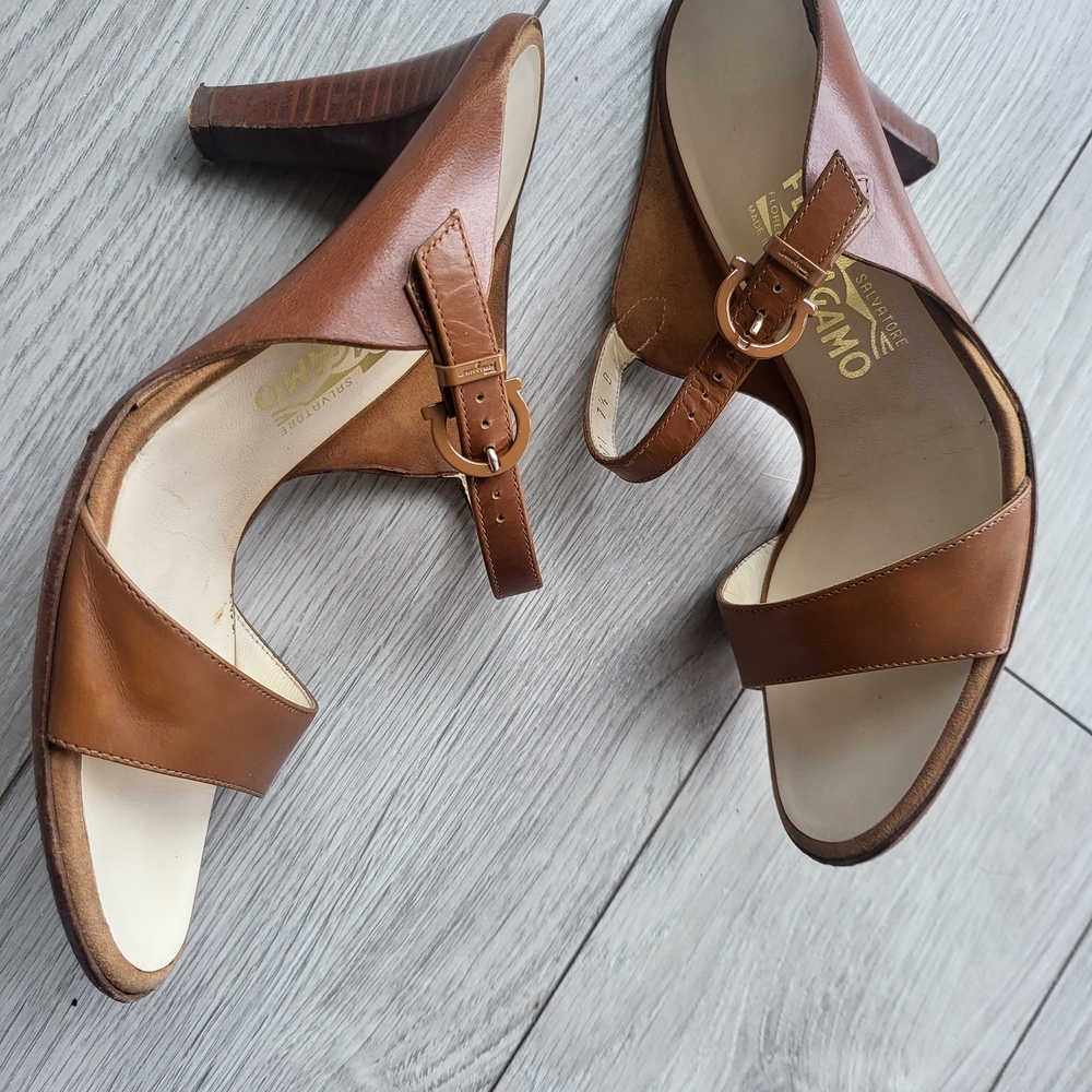 Salvatore Ferragamo Brown Leather Slingback Sandals